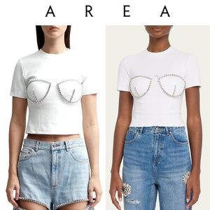 AREA Crystal Bustier Cup Crop T-Shirt in White sz XS NWT 495$